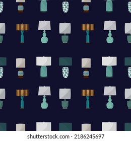 Seamless pattern with stylish lamps on a blue background