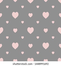 Seamless pattern in stylish light pink hearts on grey background for fabric, textile, clothes, tablecloth and other things. Vector image. 