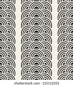 Seamless pattern. Stylish monochrome ornament. Geometric background with arches. Vector repeating texture