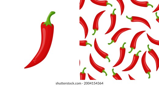 Seamless pattern with stylish red hot chili peppers on background for fabric textile clothes tablecloth and other things