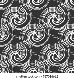 Seamless pattern with stylish spiral curls. Vector repeating texture.White and black