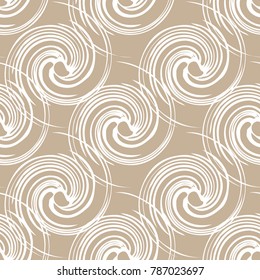Seamless pattern with stylish spiral curls. Vector repeating texture.Light brown and white