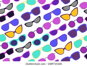 Seamless pattern with stylish sunglasses. Colorful bright abstract fashionable accessories.