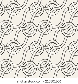 Seamless pattern. Stylish texture with interlacing stripes and rings. Vector repeating background