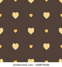 Seamless pattern in stylish yellow hearts on dark brown background for fabric, textile, clothes, tablecloth and other things. Vector image. 