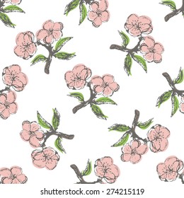 Seamless pattern with stylization apple twig on the white background.Set with apple twig