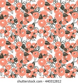 seamless pattern with stylization branches of peach. Vector illustration for textile - pillow, t-shirts, towels, cushions, covers, your print designs, wallpapers, banners, backgrounds, packaging