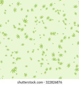 Seamless pattern with stylization leaves of bamboo on olive background. Vector illustration.