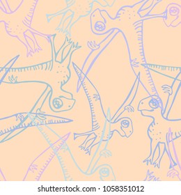Seamless pattern with stylized ancient animals.Hand-drawn,scanned and translated into a vector.Can be used for printing on wrapping paper,wallpaper,gift wrapping,accessories for phones,textiles.