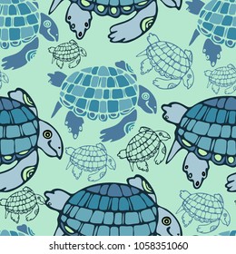 Seamless pattern with stylized ancient animals.Hand-drawn,scanned and translated into a vector.Can be used for printing on wrapping paper,wallpaper,gift wrapping,accessories for phones,textiles.