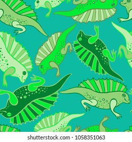 Seamless pattern with stylized ancient animals.Hand-drawn,scanned and translated into a vector.Can be used for printing on wrapping paper,wallpaper,gift wrapping,accessories for phones,textiles.