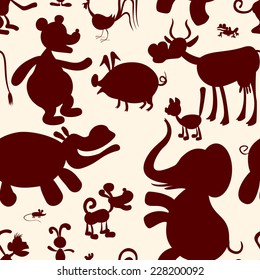 Seamless pattern of stylized animals. Eps8. CMYK. Gradients free. Global colors.