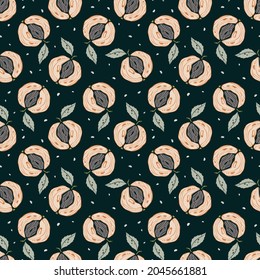 Seamless pattern with stylized apricot fruits. Vector illustration
