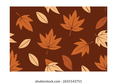 Seamless pattern stylized autumn leaves in warm orange tan colors fall