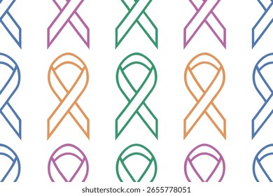 Seamless pattern stylized awareness ribbons in blue purple orange green vector