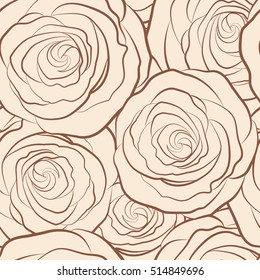 Seamless pattern of stylized beige roses silhouette.