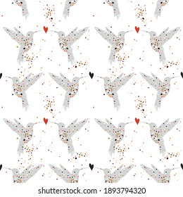 Patrón sin foco con aves estilizadas. Silhouette de colibrí. Papel tapiz, papel, diseño textil. Ilustración vectorial.