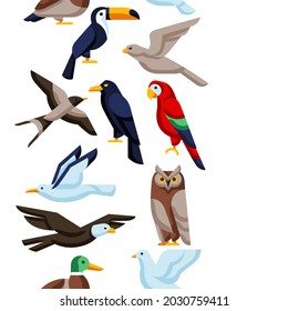 Seamless pattern with stylized birds. Image of wild birds in simple style.