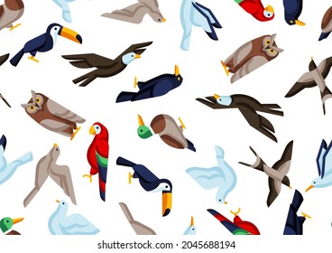 Seamless pattern with stylized birds. Image of wild birds in simple style.
