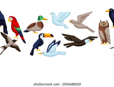 Seamless pattern with stylized birds. Image of wild birds in simple style.
