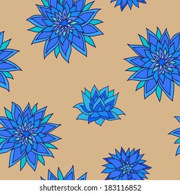 Seamless pattern with stylized blue cornflowers
