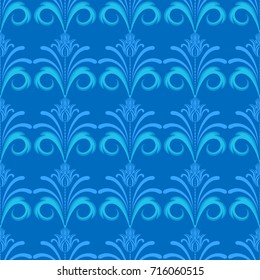 Seamless pattern of stylized blue flowers