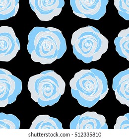 Seamless pattern of stylized blue roses.