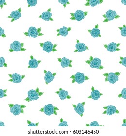 Seamless pattern of stylized blue roses.