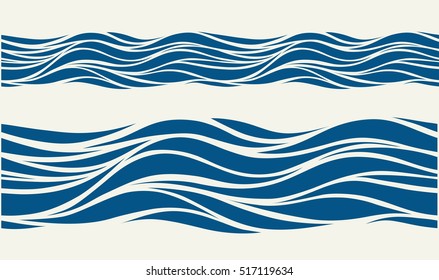 Seamless pattern with stylized blue waves in vintage style