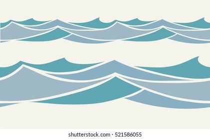 Seamless pattern with stylized blue waves in vintage style