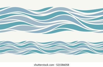 Seamless pattern with stylized blue waves in vintage style