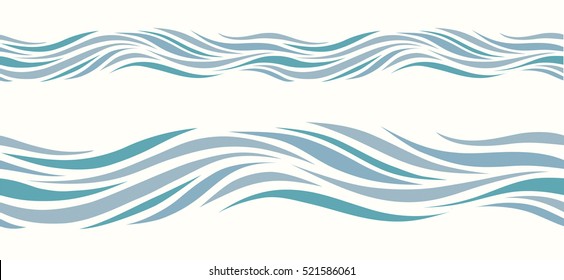 Seamless pattern with stylized blue waves in vintage style