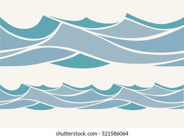 Seamless pattern with stylized blue waves in vintage style
