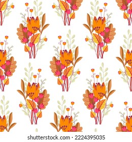 Seamless Pattern of Stylized Bouquets.