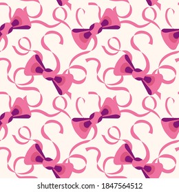 seamless pattern, stylized bows and pink ribbons