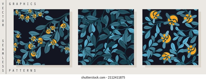 Seamless pattern. Stylized branches with tangerines. Simple and cheerful contemporary graphics. Vector template
