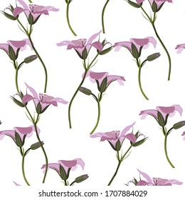 Seamless pattern with stylized bright summer wild garden flowers. Endless vertical texture. Violet meadow flowers.