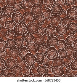 Seamless pattern of stylized brown roses.