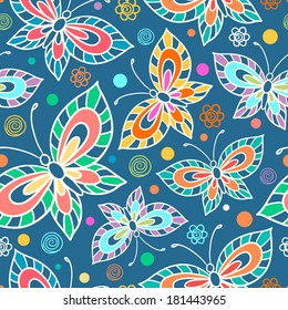 Seamless pattern with stylized butterflies. Can be used to fabric design, wallpaper, decorative paper, web design, etc.