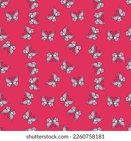 Seamless pattern with stylized butterflies. Vector illustration in doodle style. Design for fabric, textile print, wrapping paper, cover, poster.
