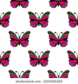 Seamless pattern with stylized butterflies. Vector illustration in doodle style. Design for fabric, textile print, wrapping paper, cover, poster.