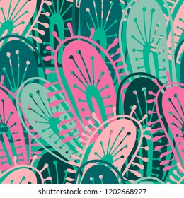 Seamless pattern with with stylized Cacti. Vector image Can be used for textile, stationary, backgrounds and wallpaper.
