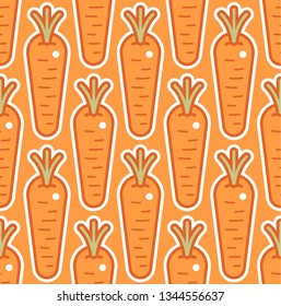 Seamless pattern of stylized, cartoon, sticker style ripe carrots.