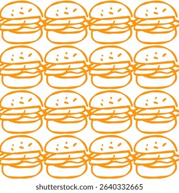 Seamless pattern of stylized cheeseburgers in repeating rows