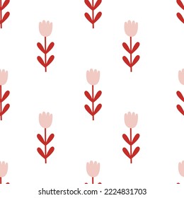 Seamless Pattern with stylized Christmas botany. Holiday winter square pattern. White background. Cute illustration. Winter wrapping paper