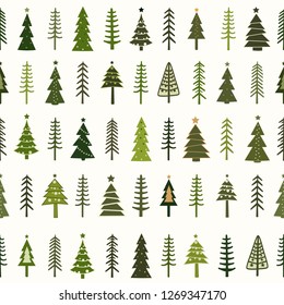 Seamless pattern with stylized Christmas trees on white background