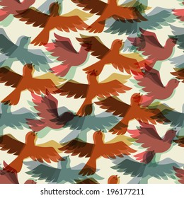 Seamless pattern with stylized color flying birds.
