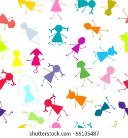 Seamless pattern with stylized colored kids