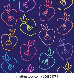Seamless pattern of stylized colorful apple halves