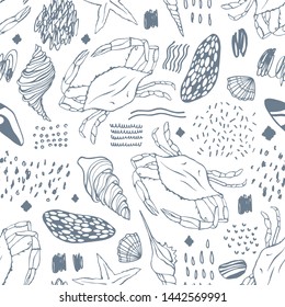 Seamless pattern with stylized crabs. Can be used for invitations, greeting cards, print, gift wrap. 